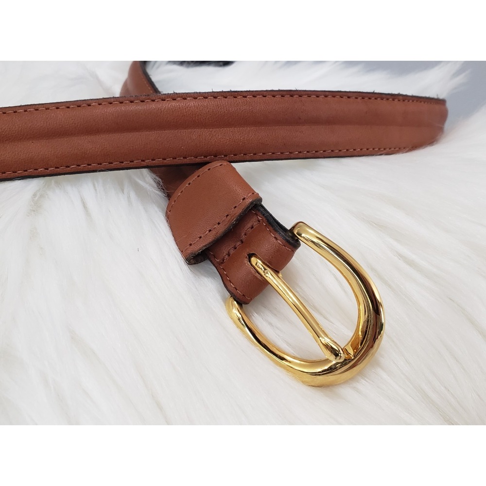 VINTAGE Laura Gayle Womens Leather Belt‎ Black Brass Buckle BROWN SKINNY PREP